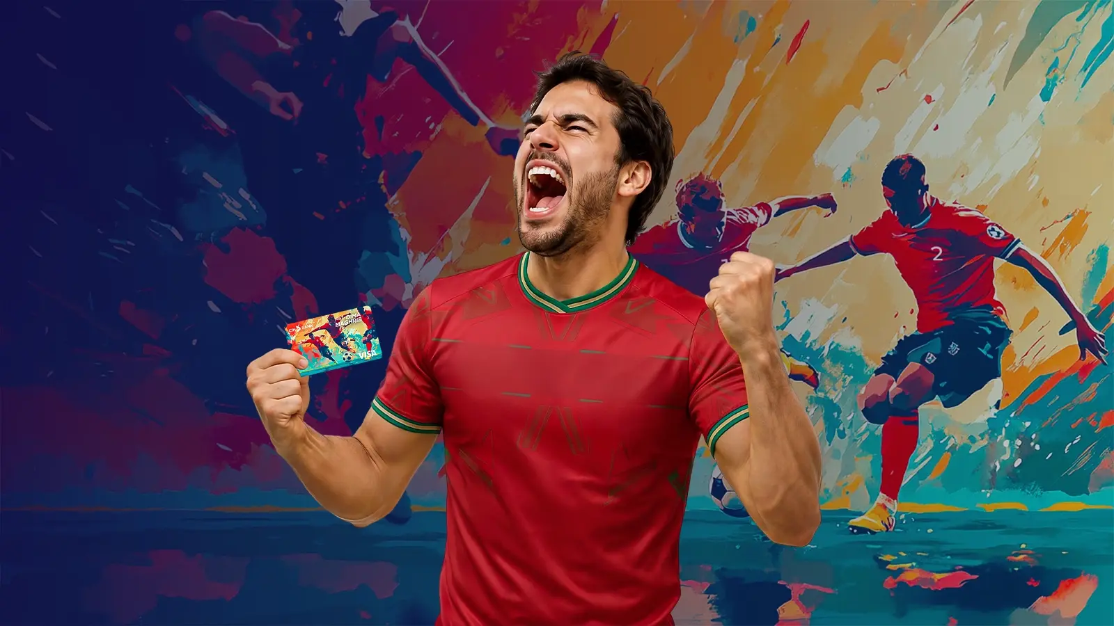 Supporter du Maroc tenant la carte Dima Maghrib
